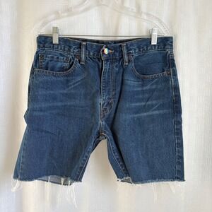 Levis 505 C Mens Denim Cutoff Shorts Blue Medium Wash Raw Hem W33 Rainbow Button